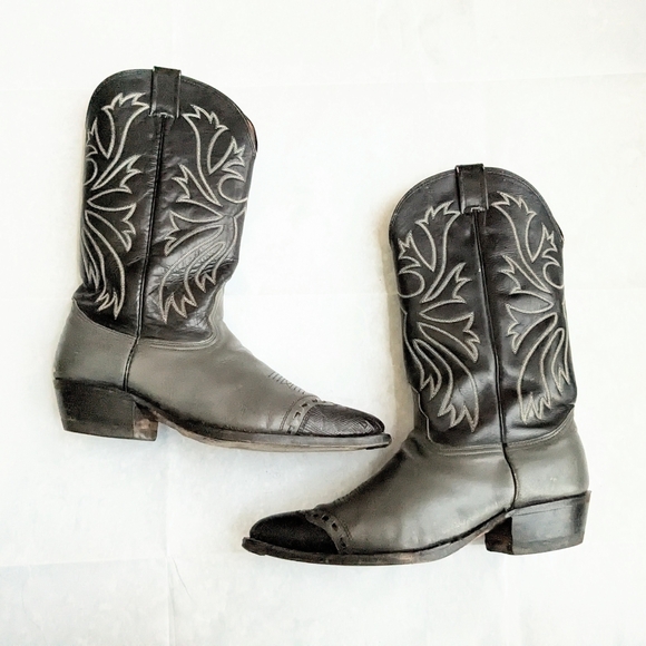 Nocona Cowboy Boots Gray Black Men 10.5 D Leather USA Western